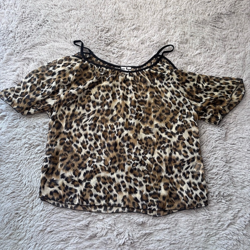 Vintage Living Doll Brown Leopard Print sheer Blouse size Large